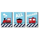Big Dot of Happiness Railroad Crossing - Steam Train Baby Boy Nursery Wall Art and Kids Room Decor - Gift Ideas - 7.5 x 10 inches - Set of 3 Prints