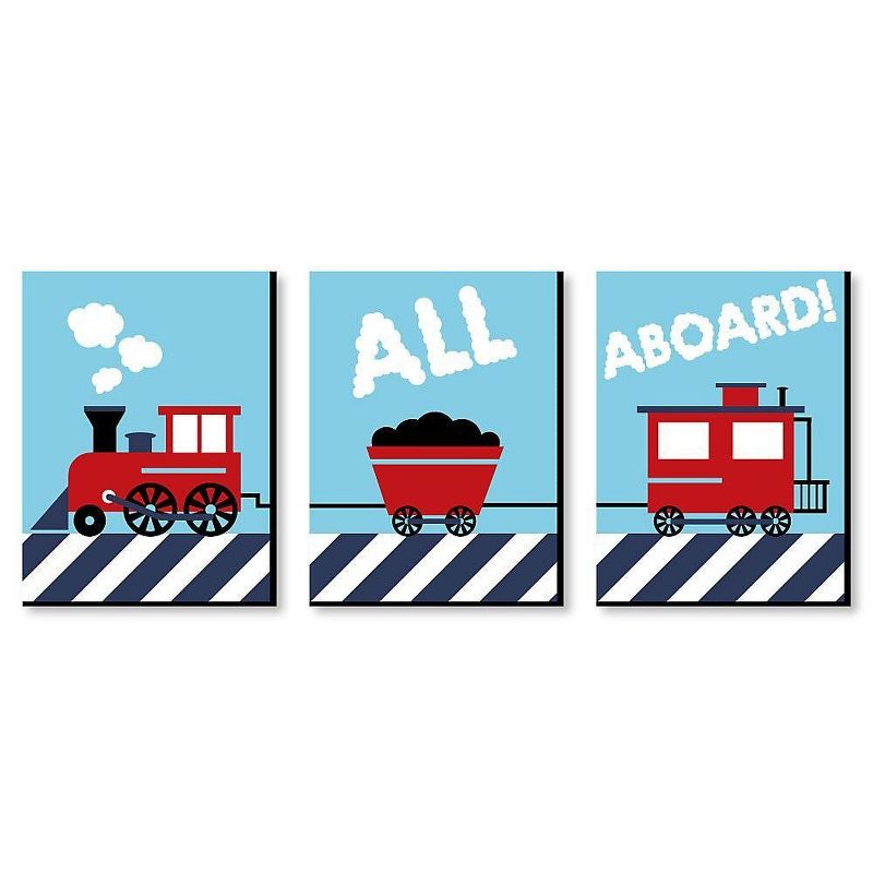 Big Dot of Happiness Railroad Crossing - Steam Train Baby Boy Nursery Wall Art and Kids Room Decor - Gift Ideas - 7.5 x 10 inches - Set of 3 Prints, 1 of 8