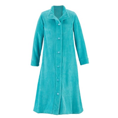 Collections Etc Textured Fleece Button-Front Long Robe with Pockets