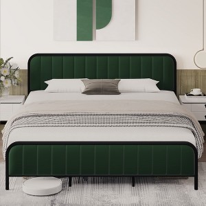 Velvet Upholstered Bed Frame with Headboard - 1 of 4