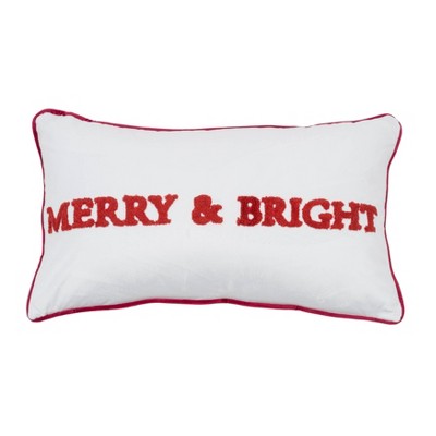 14"x24" Oversized Merry & Bright Embroidered Lumbar Throw Pillow White - Evergrace