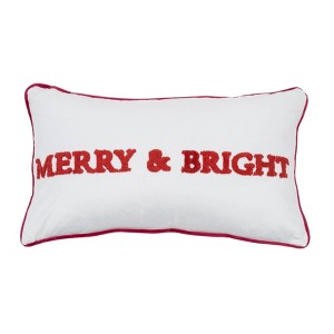 14"x24" Oversized Merry & Bright Embroidered Lumbar Throw Pillow White - Evergrace - 1 of 4
