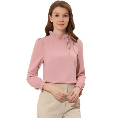 INSPIRE CHIC Women's Elegant Long Sleeve Ruffle Tie Neck Business Work Top