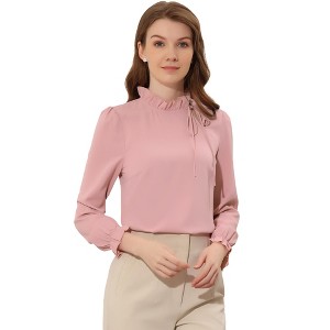 INSPIRE CHIC Women's Elegant Long Sleeve Ruffle Tie Neck Business Work Top - 1 of 4
