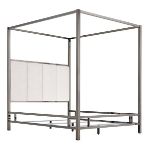 Full Manhattan Black Nickel Canopy Bed with Vertical Panel Headboard White - Inspire Q