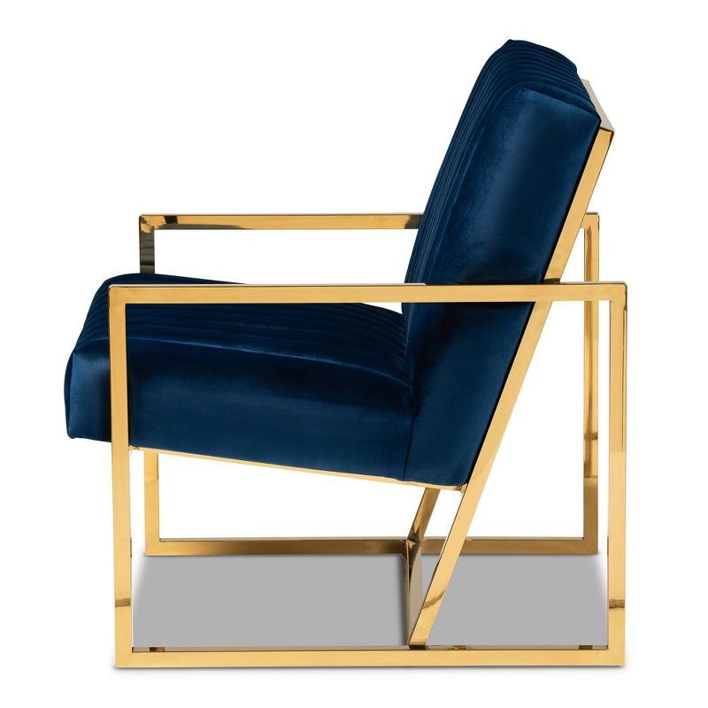 Janelle Velvet Fabric Upholstered Living Room Accent Chair Royal Blue/Gold - Baxton Studio, 4 of 10