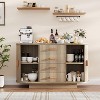 Fluted Sideboard Buffet Cabinet, 47 In Coffee Bar Storage Console Cabinet with Arched Sliding Doors 4 Drawers for Living Dining Room,Natural - 3 of 4