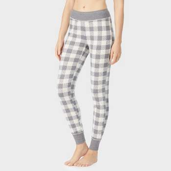 Warm Essentials By Cuddl Duds Women's Plaid Waffle Ribbed Trimmed Leggings  With Pockets - White/gray M : Target