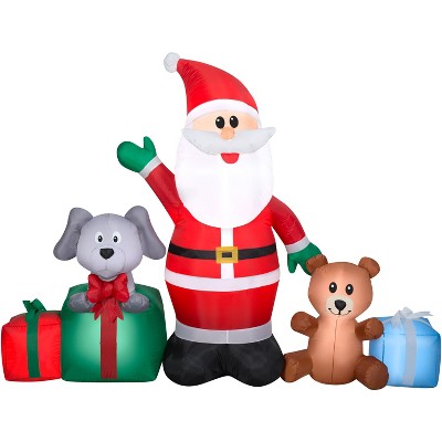 Gemmy Christmas Airblown Inflatable Santa and Friends, 5 ft Tall, Red