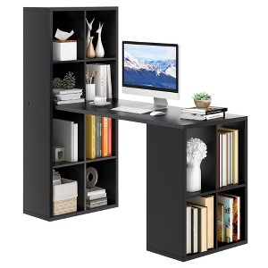 Costway Computer Desk with Bookshelf 12 Cubes Study Writing Table Laptop Workstation - 1 of 4
