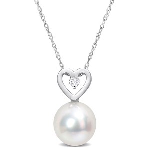 EVERLY JEWELRY | 10K White Gold 9.5-10mm South Sea Cultured Pearl and Diamond Accent Heart Drop Pendant with Chain - 17 inch - 1 of 4