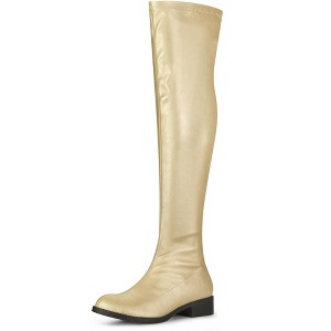 Allegra K Women's Zipped Low Block Heel Over Knee High Fashion Boots - 1 of 4