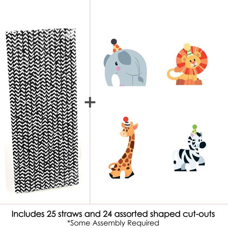 Big Dot of Happiness Jungle Party Animals - Paper Straw Decor - Safari Zoo Animal Birthday Party or Baby Shower Striped Decorative Straws - Set of 24, 3 of 8