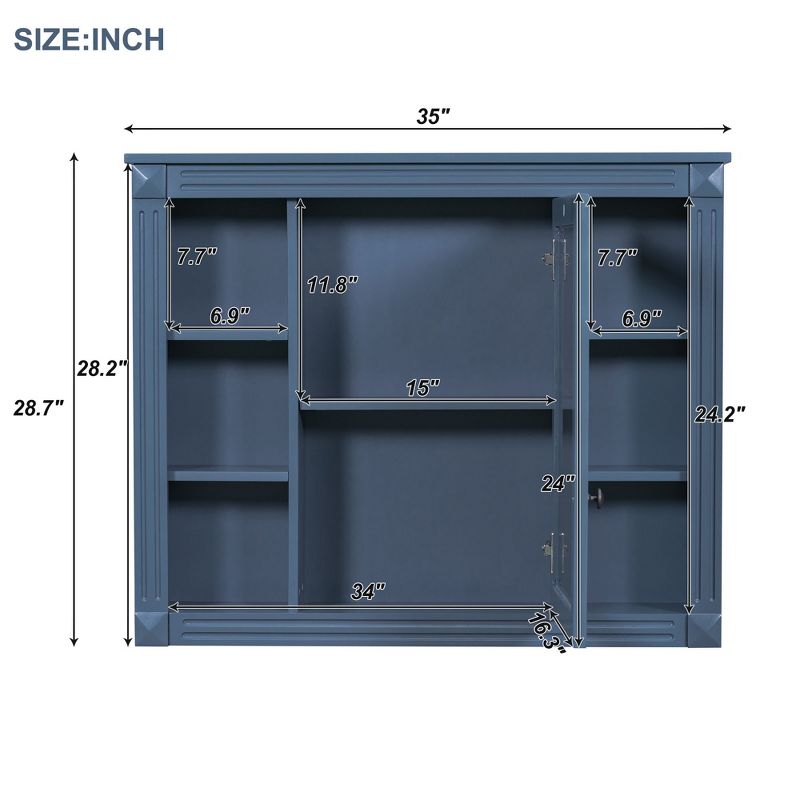 35" Wall Mount Bathroom Storage Cabinet with 6 Open Shelves, Modern Bathroom Wall Cabinet with Mirror - ModernLuxe, 3 of 8