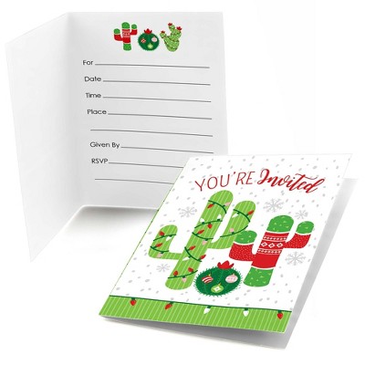 Big Dot of Happiness Merry Cactus - Fill-in Christmas Cactus Party Invitations (8 Count)