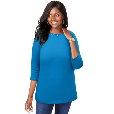 Jessica London Women's Plus Size Stretch Cotton Boatneck Tunic