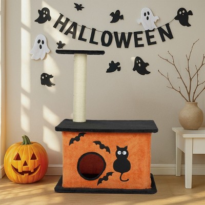 FURNIinspire Pet Tower Halloween Large Cat Tree Cat Climbing Tower with Condo, Cute Kitten Activity Platform Indoor, Orange, 23.6"*19.1"*31.5"