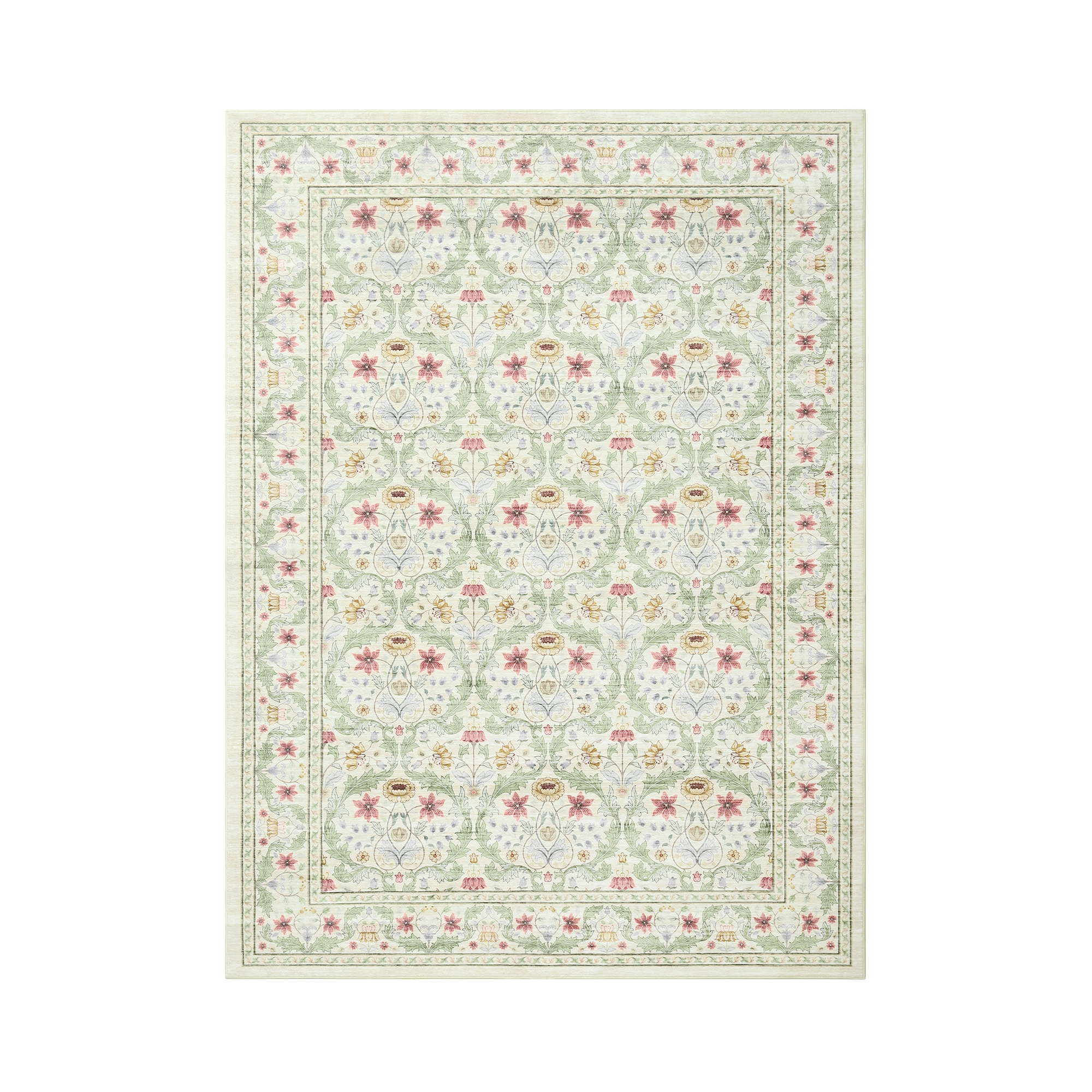 8x10ft Vintage Boho Floral Area Rug Washable Non-Slip Low Pile Soft for Living Room Bedroom Dining, Beige