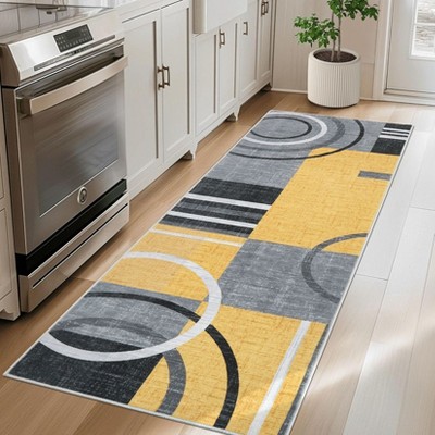 Geometric Rug Machine Washable Modern Contemporary Rug Foldable Non-Slip Abstract Square Circle Design Carpet Soft Low Pile Non Shedding Floor Cover