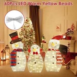 3-Piece Christmas Snowman Family Decorations (Father/Mother/Baby), 2D Plush-Wrapped Metal Frame with 3¡Á9.84ft LED String Lights (30 Beads/Each) - 1 of 4