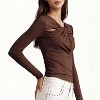 Women's Long Sleeve Crop Top Twist Front Cutout Detail Fitted Casual Elegant Shirt - 3 of 4