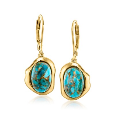 Ross-Simons Turquoise Curvy Frame Drop Earrings in 18kt Gold Over Sterling