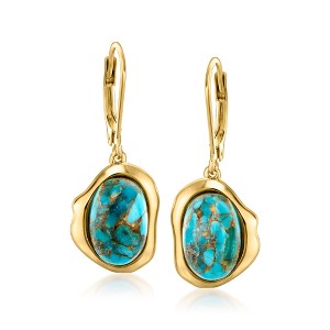 Ross-Simons Turquoise Curvy Frame Drop Earrings in 18kt Gold Over Sterling - 1 of 3