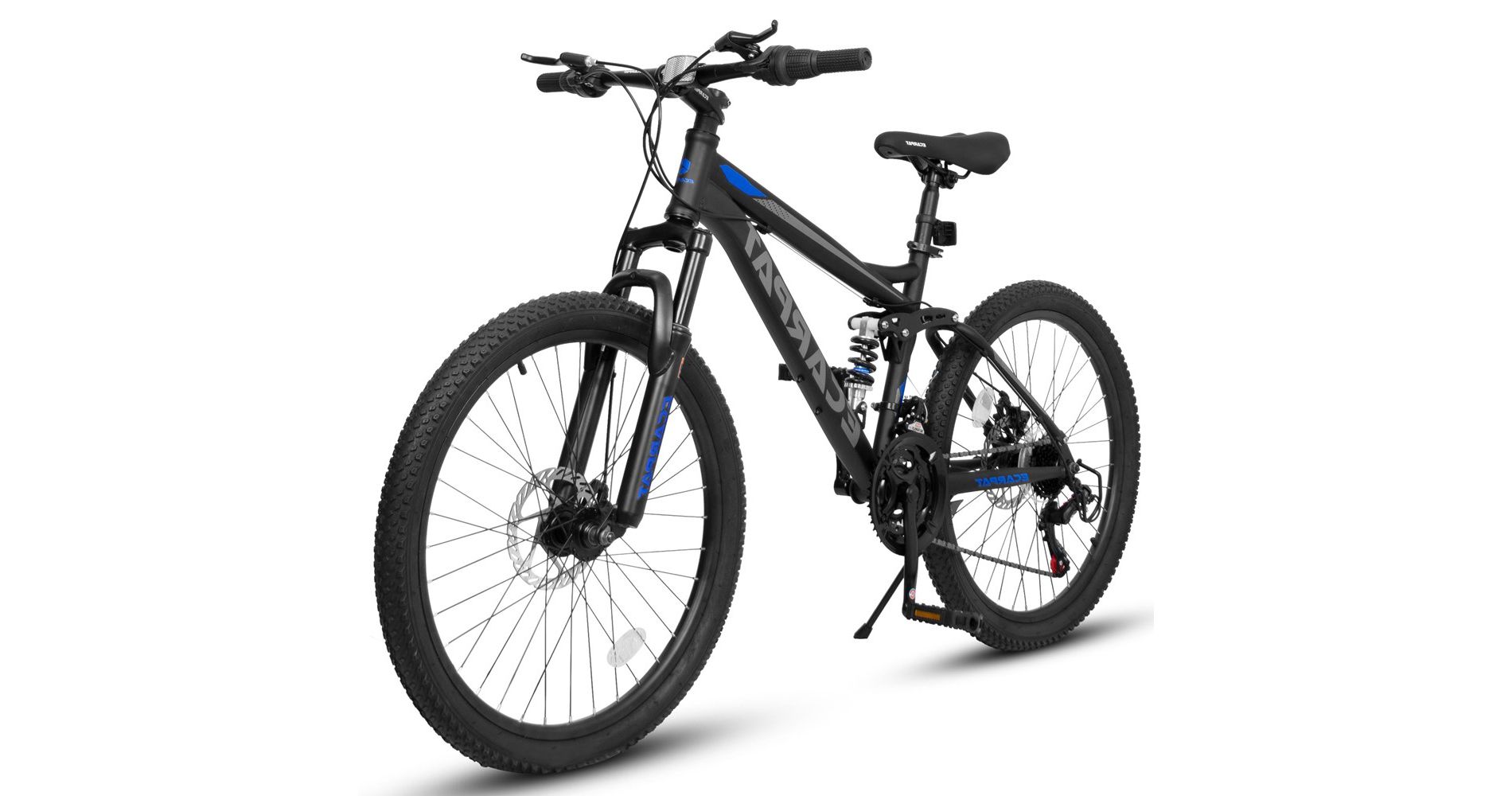 Mountain Bike 24 Inch, 21-Speed Full Suspension Trail Bicycles, High Carbon Steel Frame Disc Brakes Grip Shifter Front Fork Rear Shock Absorber