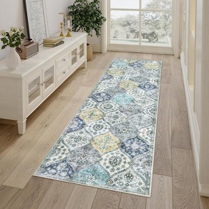 Washable  Area Rug, Non-Slip TPR Backing, Stain Resistant, Vintage Floral Design, Foldable Low Pile Accent Carpet for Living Room & Bedroom - 1 of 4