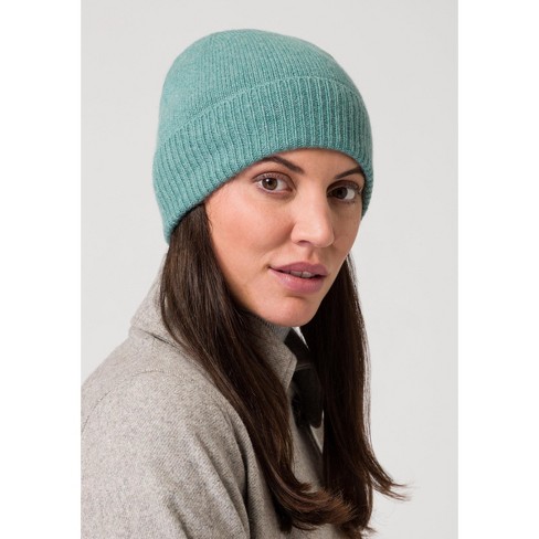 Style Republic 100% Pure Cashmere Women’s Ribbed Cuff Beanie - Mint Green