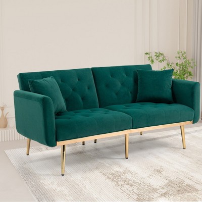 Modern Velvet Loveseat Sofa, 2 Seater Button Tufted Couch With Metal Feet For Living Room Bedroom Apartment