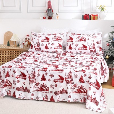 Christmas Bed Sheets King, Soft Brushed Microfiber Bed Sheet Set, 16" Deep Pocket Fitted Sheet, Flat Sheet & 2 Pillowcase Winter Holiday Sheets Set