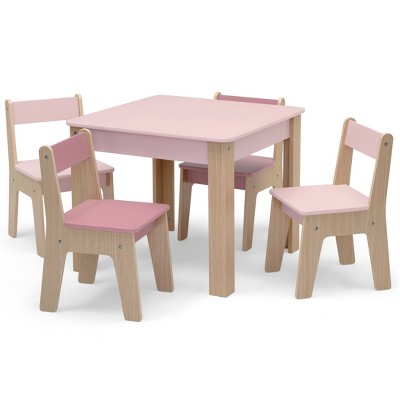 Blush and Natural Wooden Kids Play Table and Chair Set