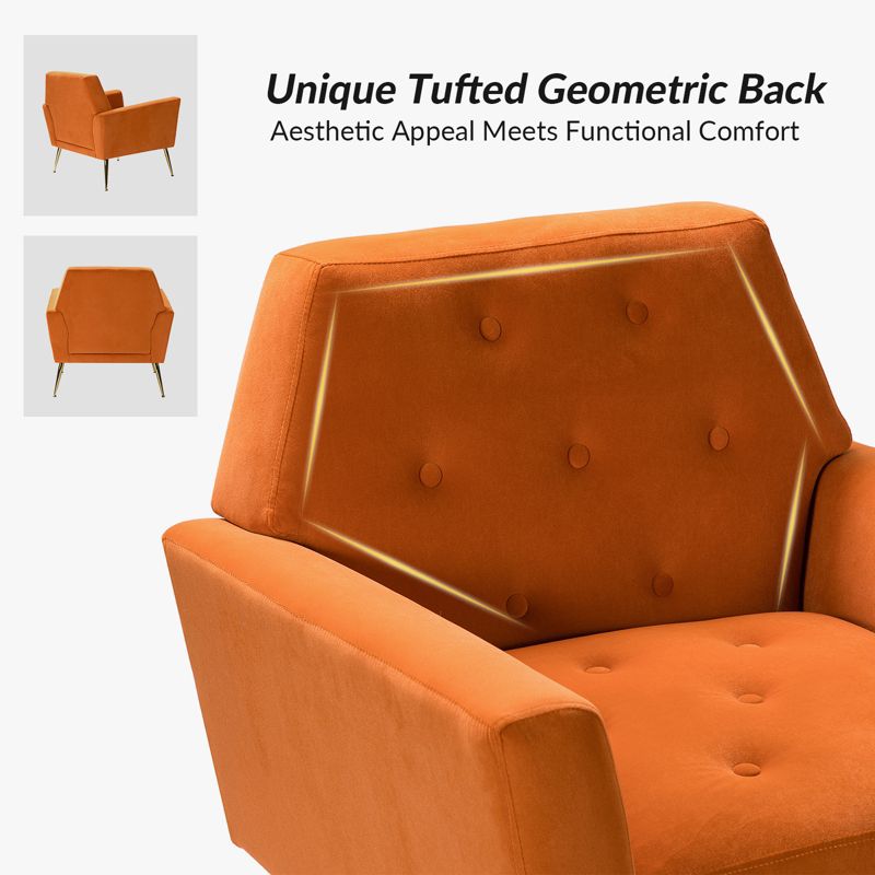 Maris Velvet Tufted  Living Room Armchair with Metal Base and angular frame backrest  | Karat Home, 5 of 11
