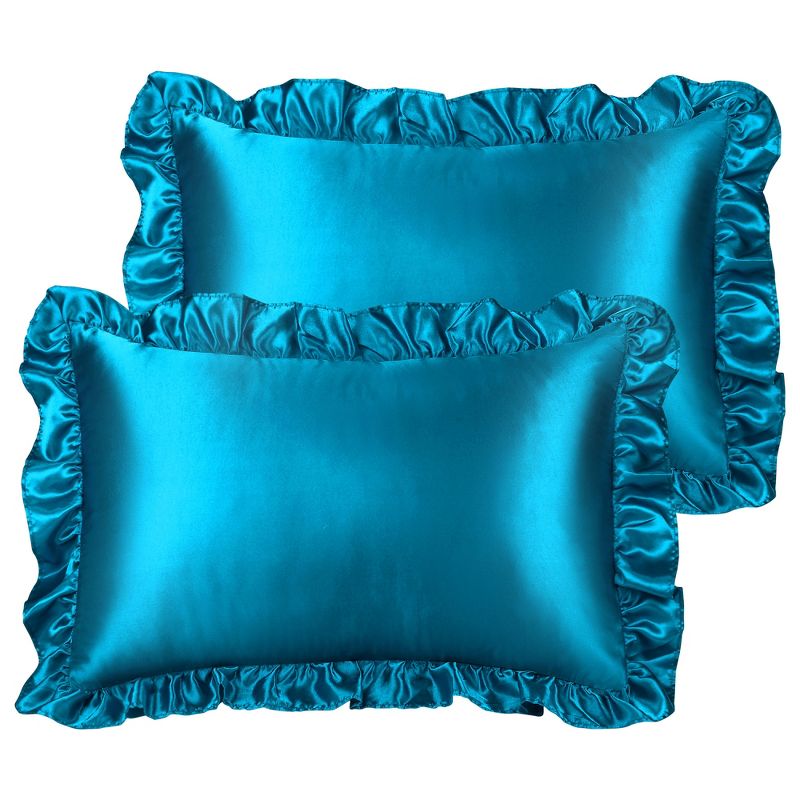 PiccoCasa Satin Retro Silky with Ruffle Luxury Envelope Closure Pillowcases 2 Pcs, 1 of 7