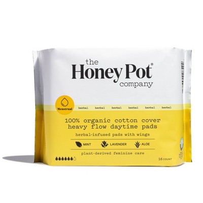 Image of The Honey Pot Organic Cotton Heavy Flow Herbal Daytime Pads – 16ct