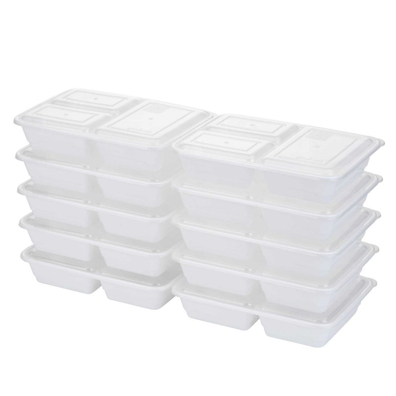 GoodCook Meal Prep 3 Compartment Rectangle White Containers + Lids - 10ct, 1 of 9