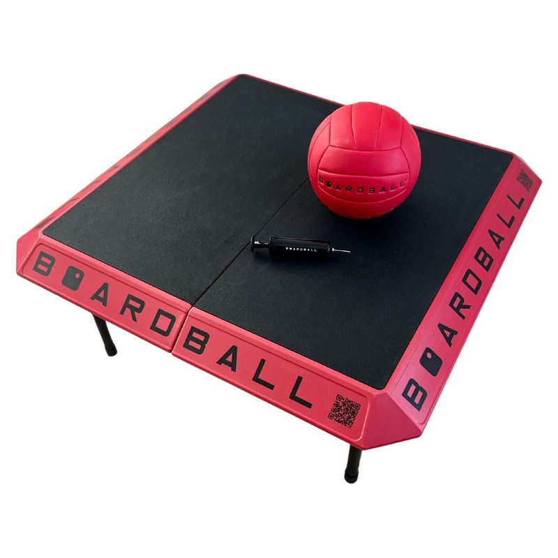 Boardball Sport Portable Foldable Indoor Outdoor Boardball Set with Rubberized Top Surface Board, Volleyball, and Compact Hand Pump, Red and Black, 1 of 8