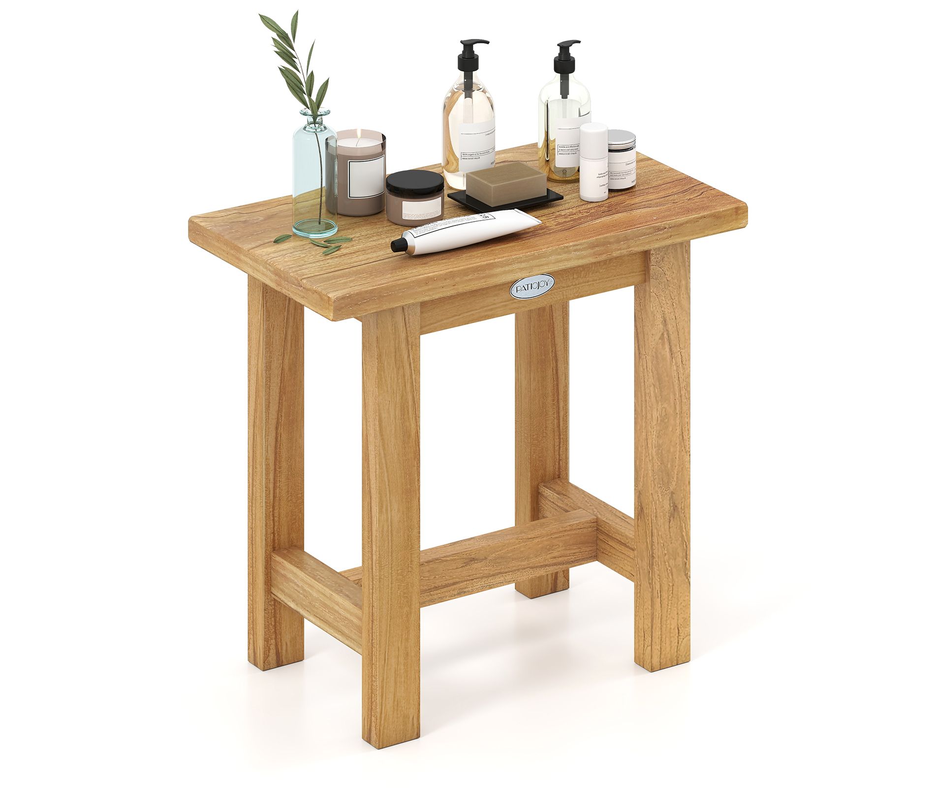 Costway 20" Teak Shower Bench Waterproof Shower Stool for Shaving Legs Indoor & Outdoor