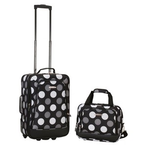 Rockland Rio 2pc Carry On Luggage Set - New Black Dot, Size: Small, Black/Shades of Gray/White
