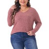 Agnes Orinda Women's Plus Size V-Neck Long Sleeve Basic Ribbed Pitted Brushed Casual Tunic Blouses - 2 of 4
