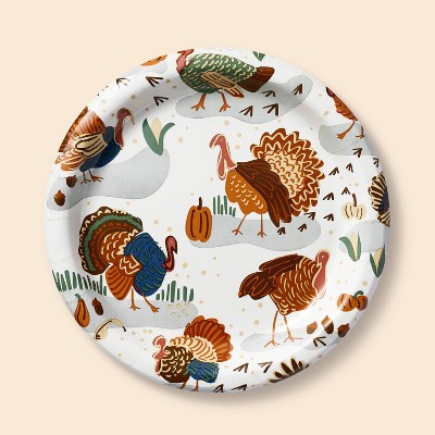 20ct Thanksgiving Two Turkey Snack Paper Plates White - Spritz™