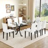 9-Piece Dining Set with Tempered Glass Table and 8 PU Armless Chairs - 2 of 4