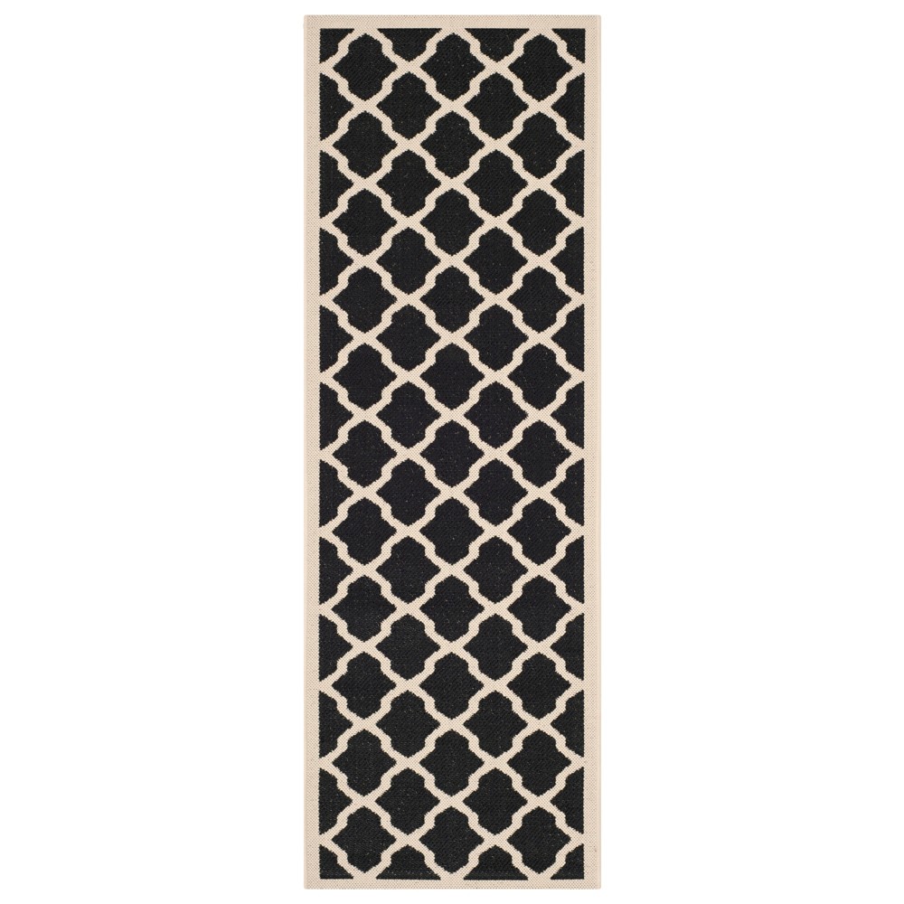 2'3inX10' Amherst Evie Outdoor Runner Rug Black/Beige - Safavieh