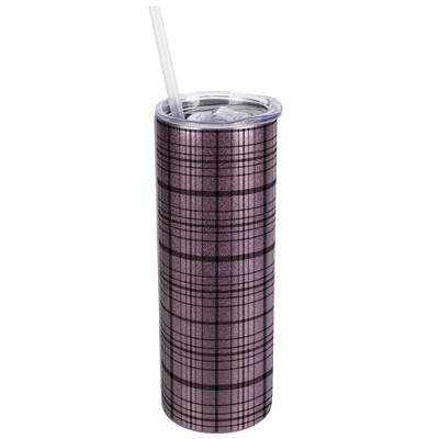 Elanze Designs Rose Gold 20 Ounce Double Wall Stainless Steel Glitter Travel Tumbler With Sliding Lid And Straw, Plaid