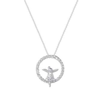 Disney Tinkerbell Silver Plated Cubic Zirconia Pendant Necklace, 18 + 2"