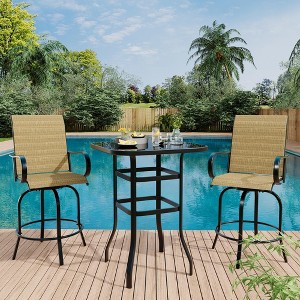 Garvee 3 Piece Swivel Outdoor Table and Chairs Bar Set, Outdoor High Stool Bistro Set with High Glass Bar Table for Lawn, Garden, Balcony - 1 of 4