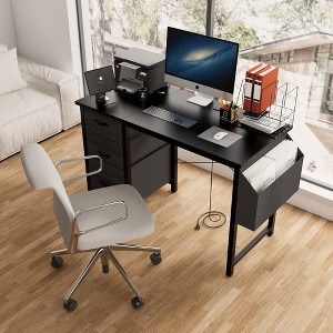 Sapphtopaz Modern Home Office Desks Computer Desk with 2 Outlets 3 Drawers Side Pocket Writing Desk Gaming Desk Vanity Table for Home Office - 1 of 4