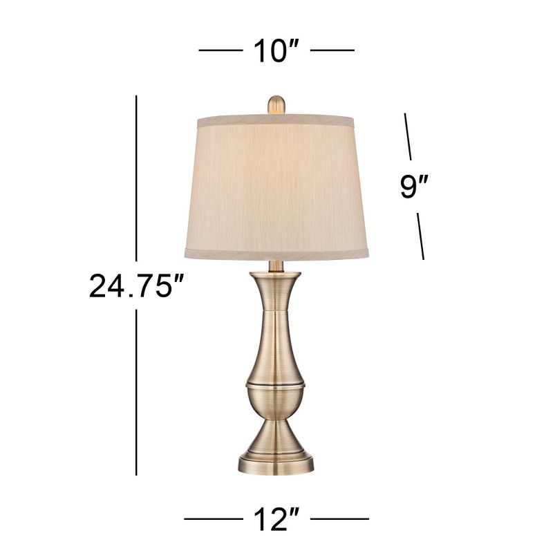 Regency Hill Becky Traditional Table Lamps 24 3/4" High Set of 2 Antique Brass Metal Beige Drum Shade for Bedroom Living Room Bedside Nightstand Home, 5 of 9