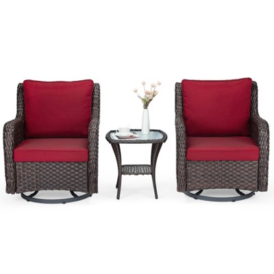 homfan 3-Piece Resin Wicker Patio Chair Set with Metal Frame ¨C Swivel Rotating Outdoor Conversation Set